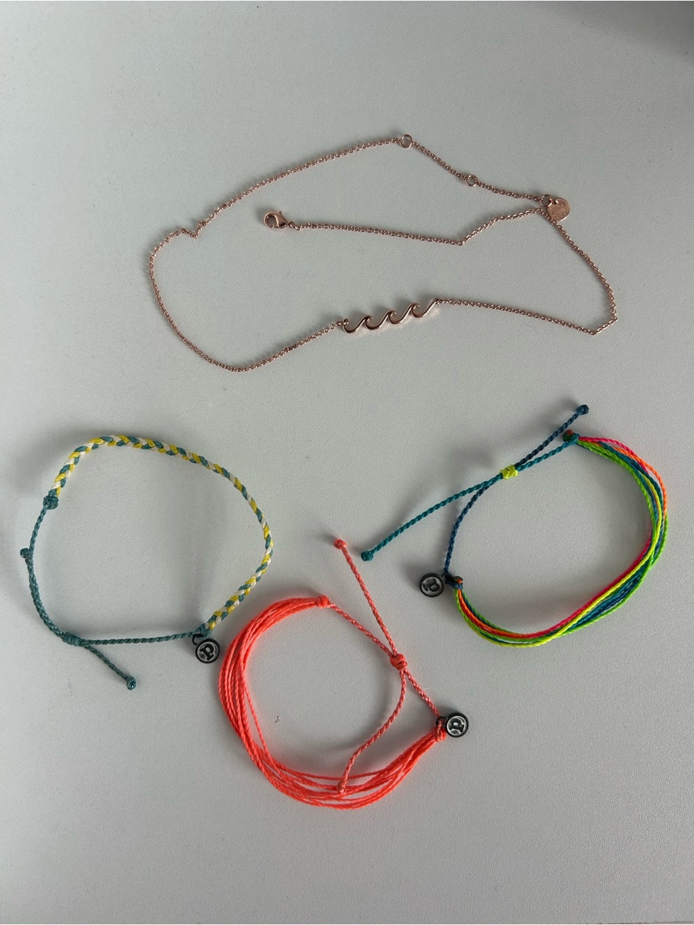 Pura Vida Kids Rose Gold Wave Necklace with Neon & Green Friendship Bracelets